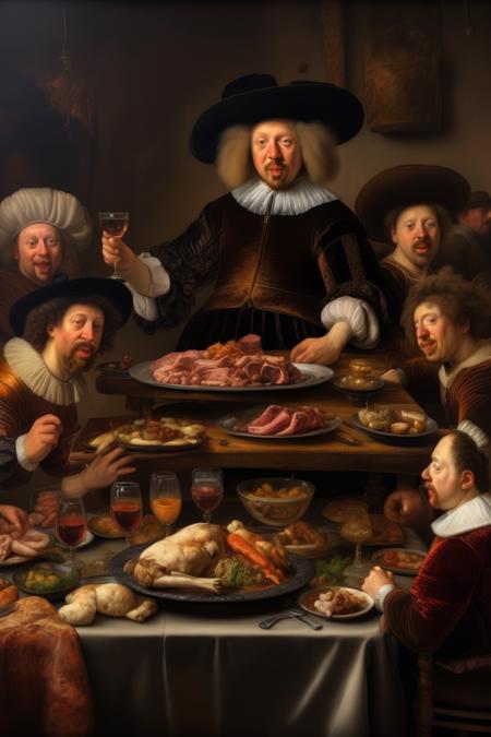 00478-2703596961-_lora_Jan van Goyen Style_1_Jan van Goyen Style - A painting of a dinner with a table full of vegetarian meat dishes in the styl.png